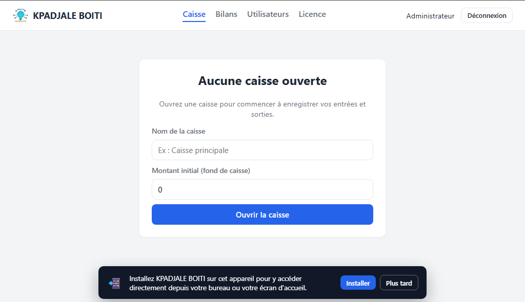 gestion de caisse — capture