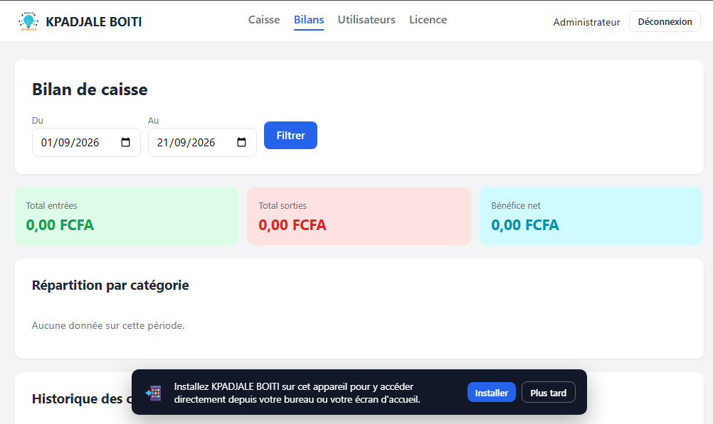 gestion de caisse — capture