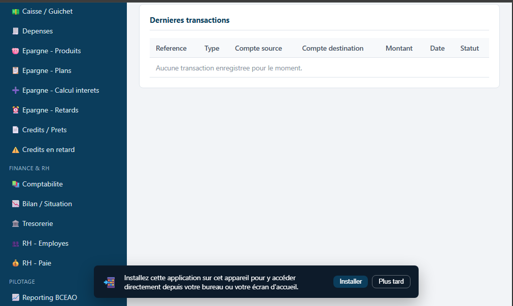 gestion de Bank et microfinance — capture