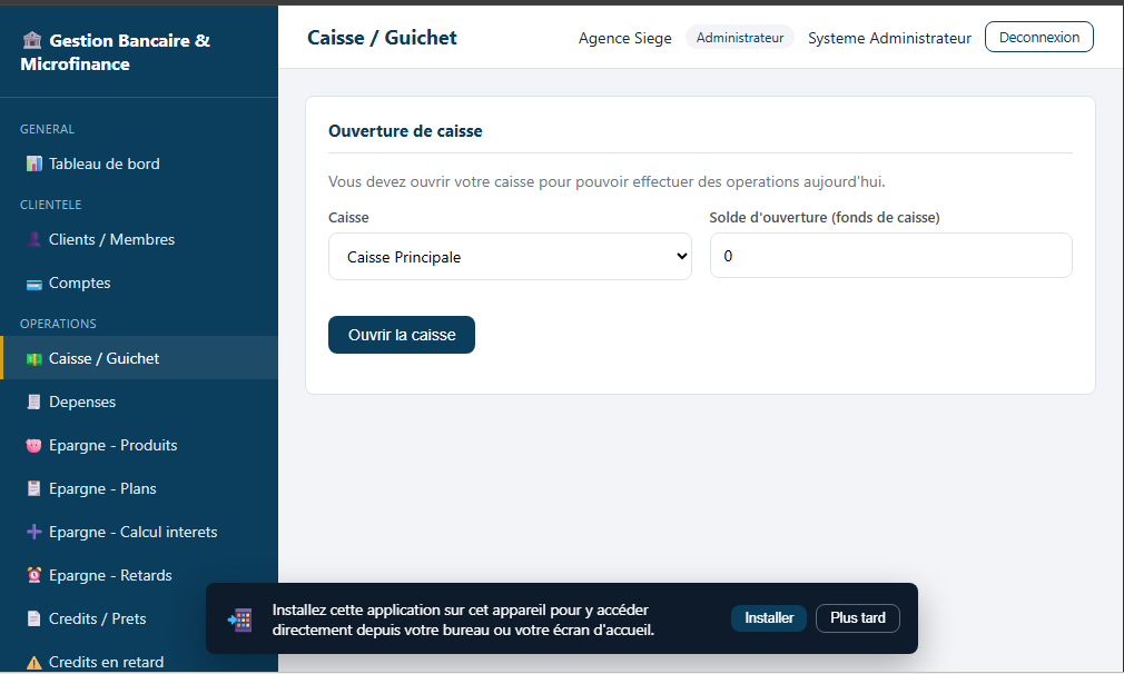gestion de Bank et microfinance — capture