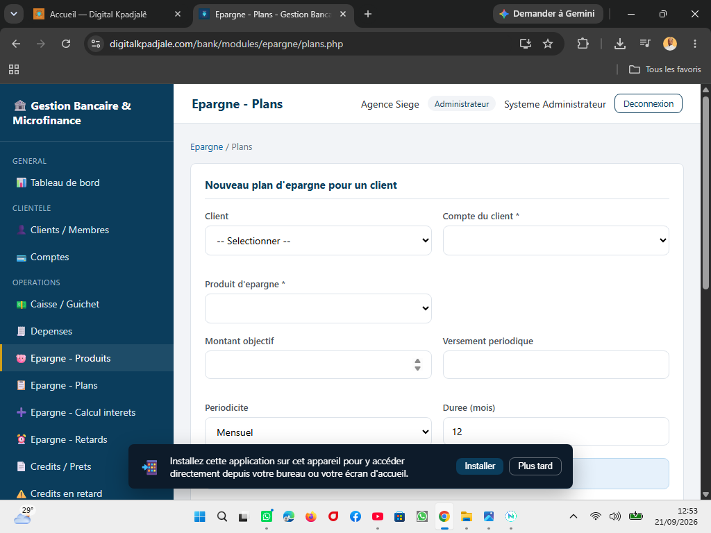 gestion de Bank et microfinance — capture