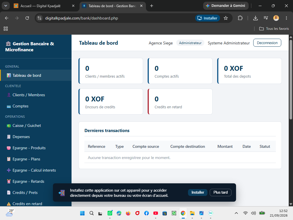 gestion de Bank et microfinance — capture