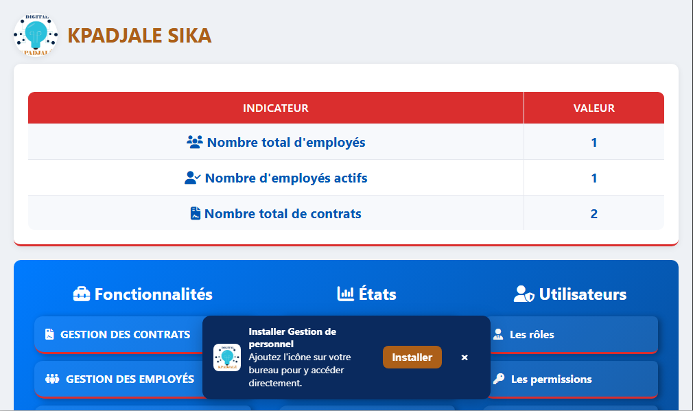 gestion de personnel avec bulletin de salaire — capture