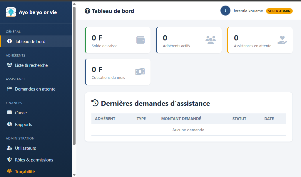 gestion de mutuelle et association — capture
