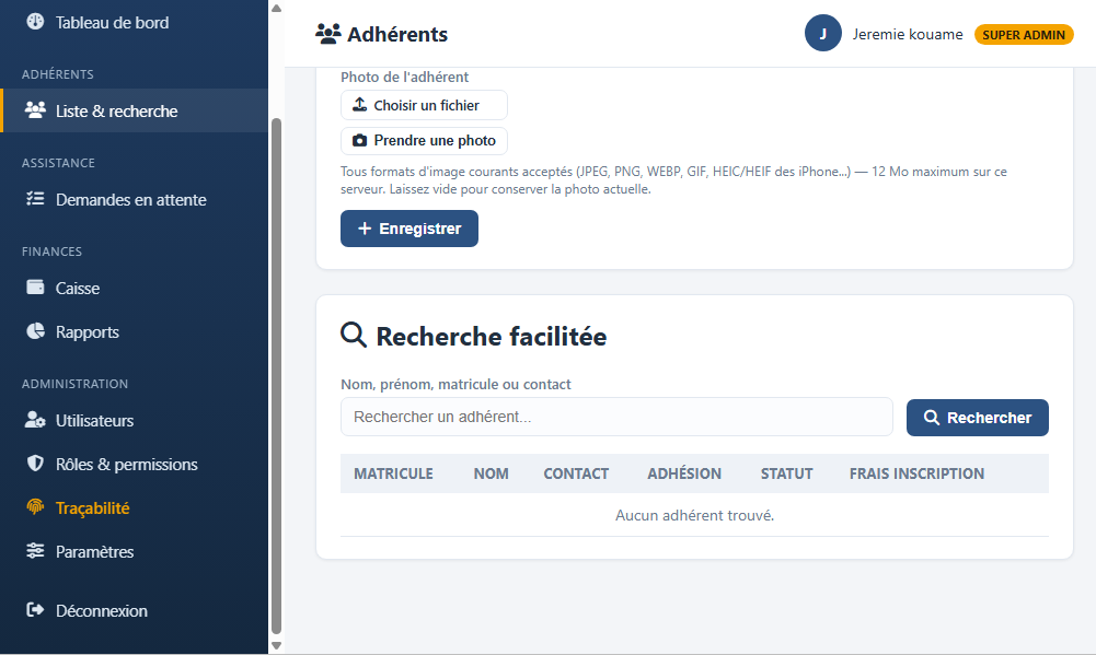 gestion de mutuelle et association — capture
